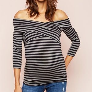 NWT chic off the shoulder gray/black maternity top